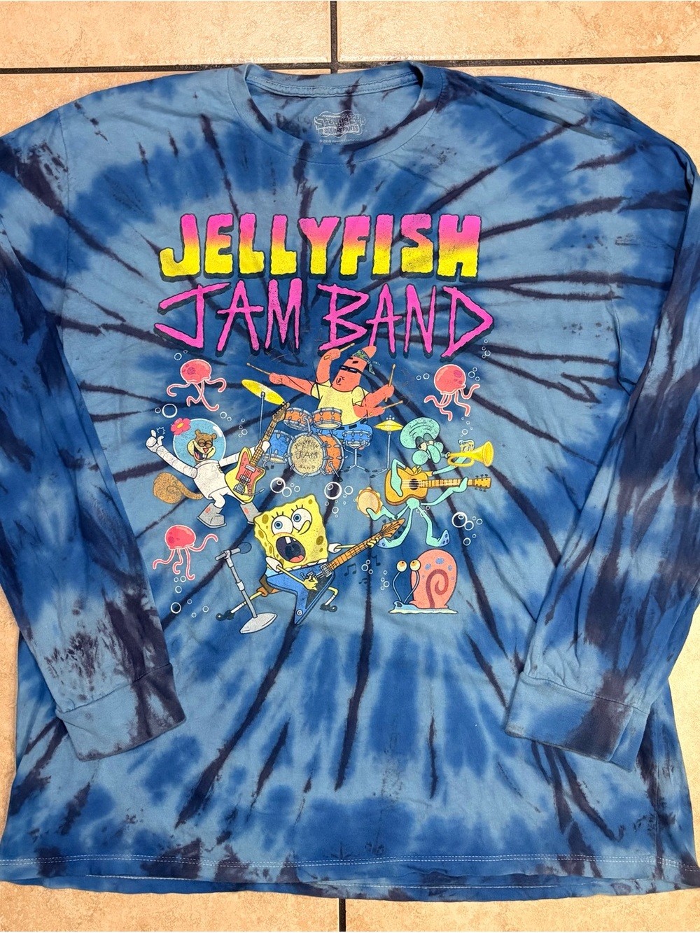 SpongeBob Squarepants Blue Tie-Dye Jellyfish Jam Band Long Sleeve Tee